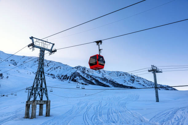 Gandola cable car in Gulmarg during the winter season, Kashmir, India.